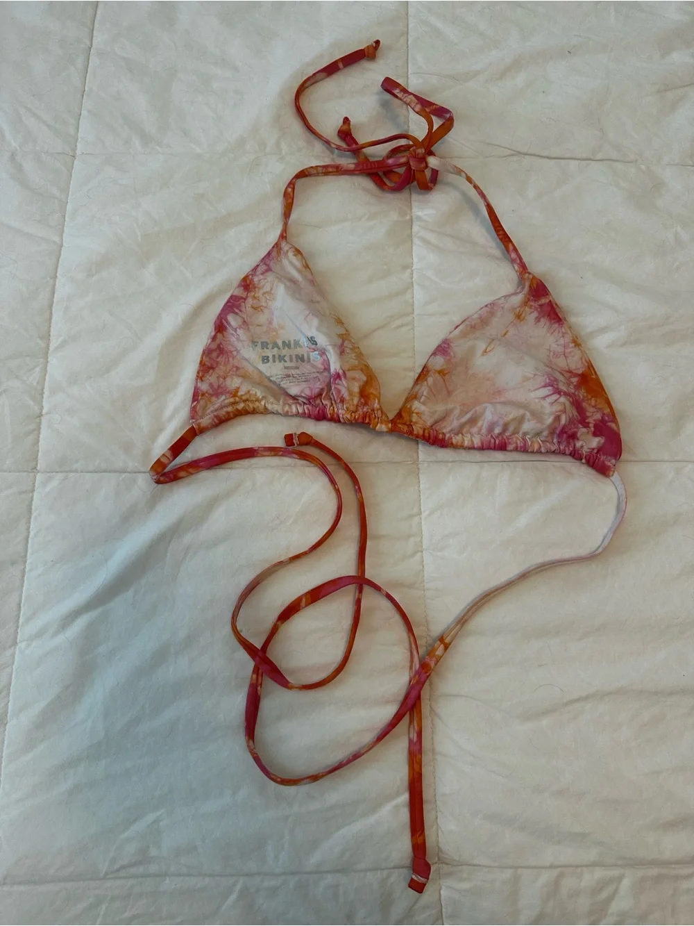 Frankie's Bikinis Tie-Dye Triangle Bikini Top - Pink & Orange